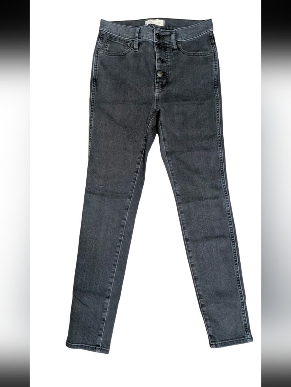 Madewell 10" High-Rise Skinny Jeans in Black Frost Button Fly Size 26 Minimalist